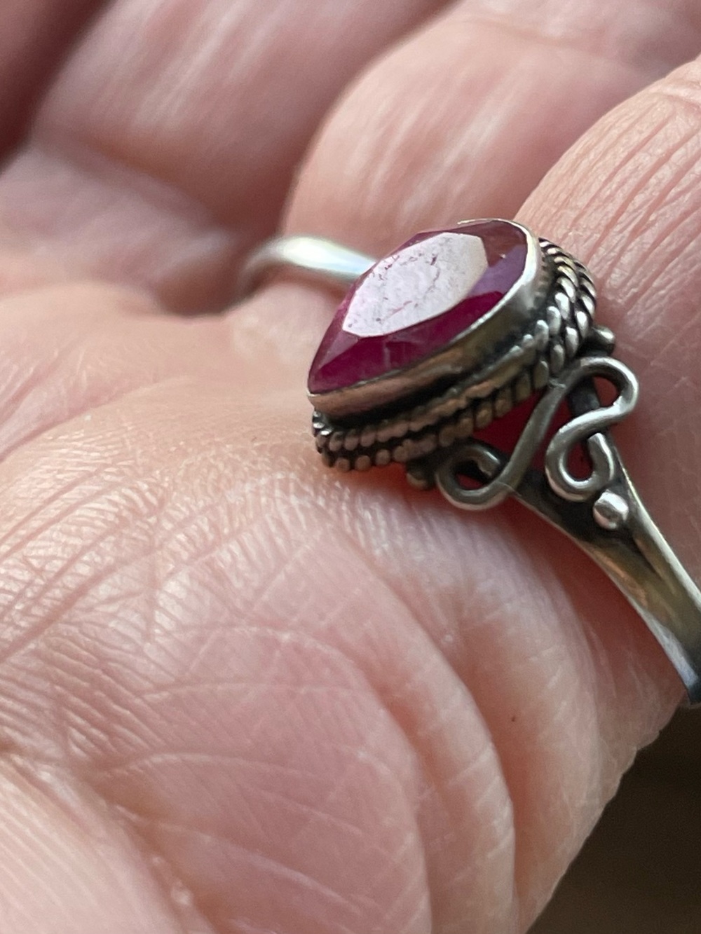 Sterling Silver Ring with Pink Ruby Stone - Picture 3 of 4